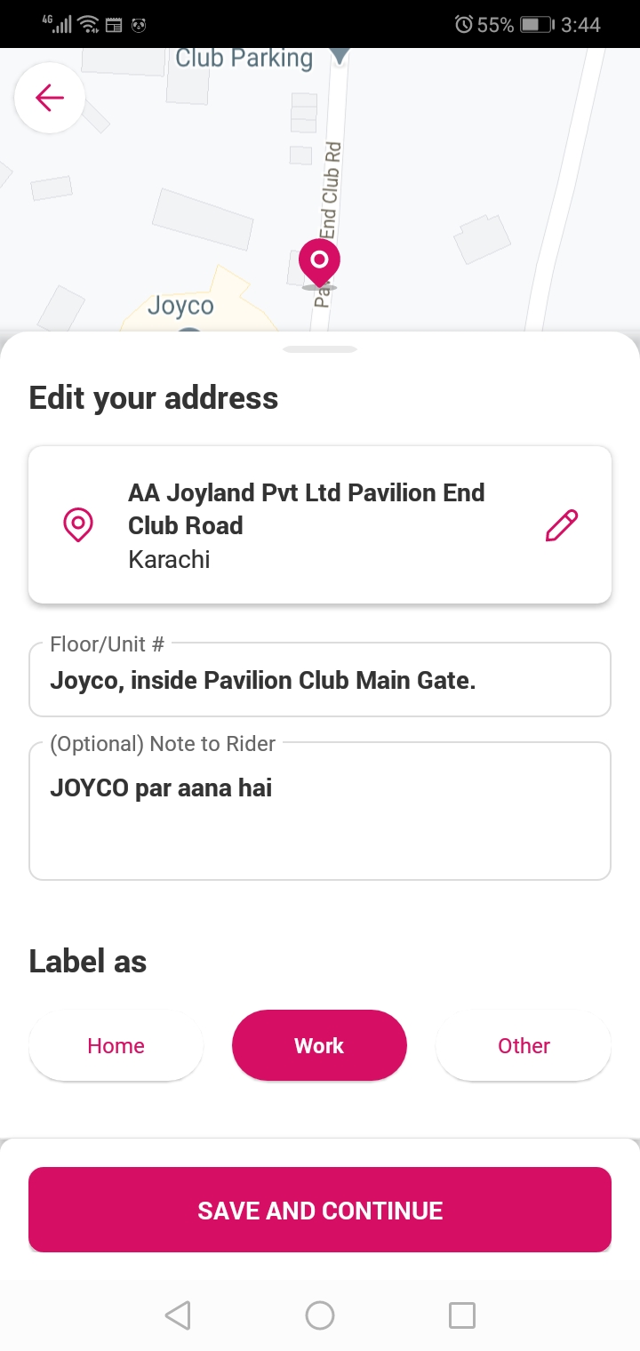 Present FoodPanda Address